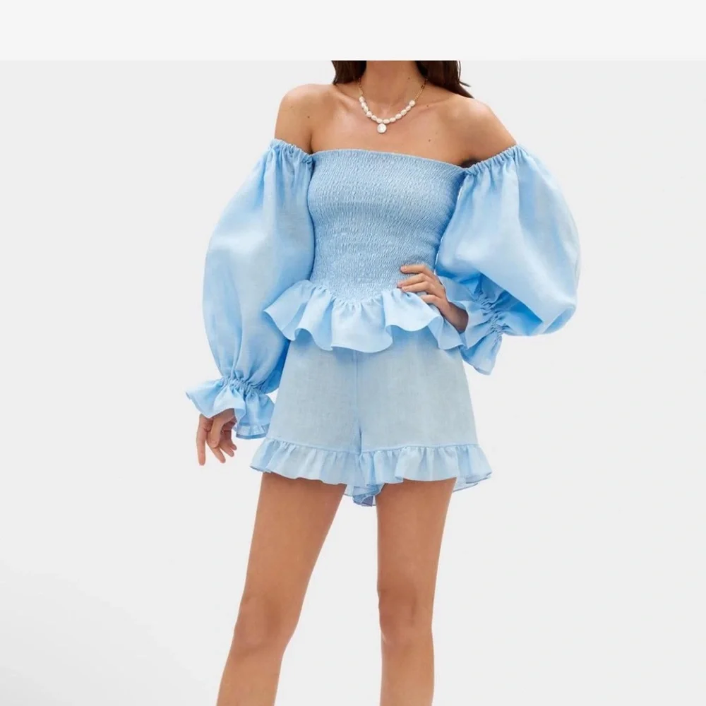Sleeper Atlanta Light Blue Smocked Top and Shorts Set